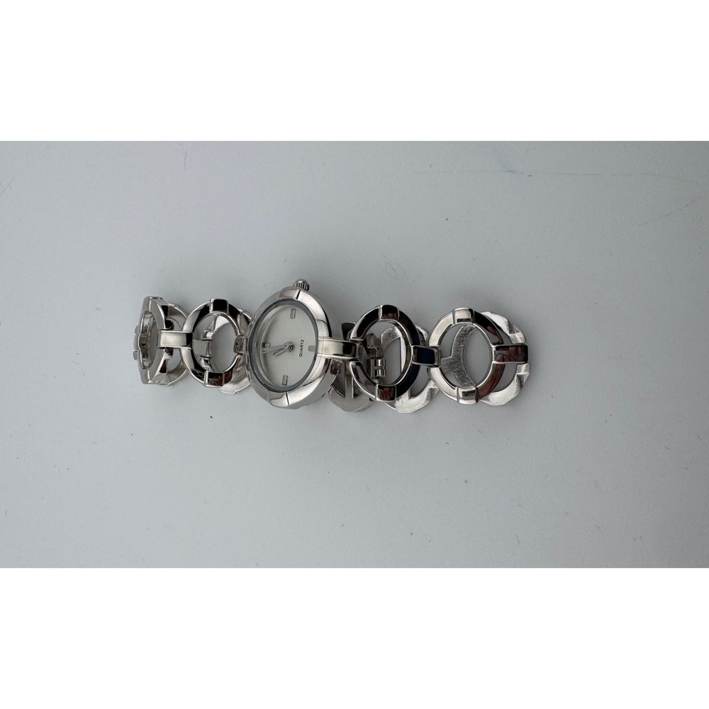 Avon Silver‎ Tone Bracelet Watch Round White Dial Open Link Chain F3216221 2008